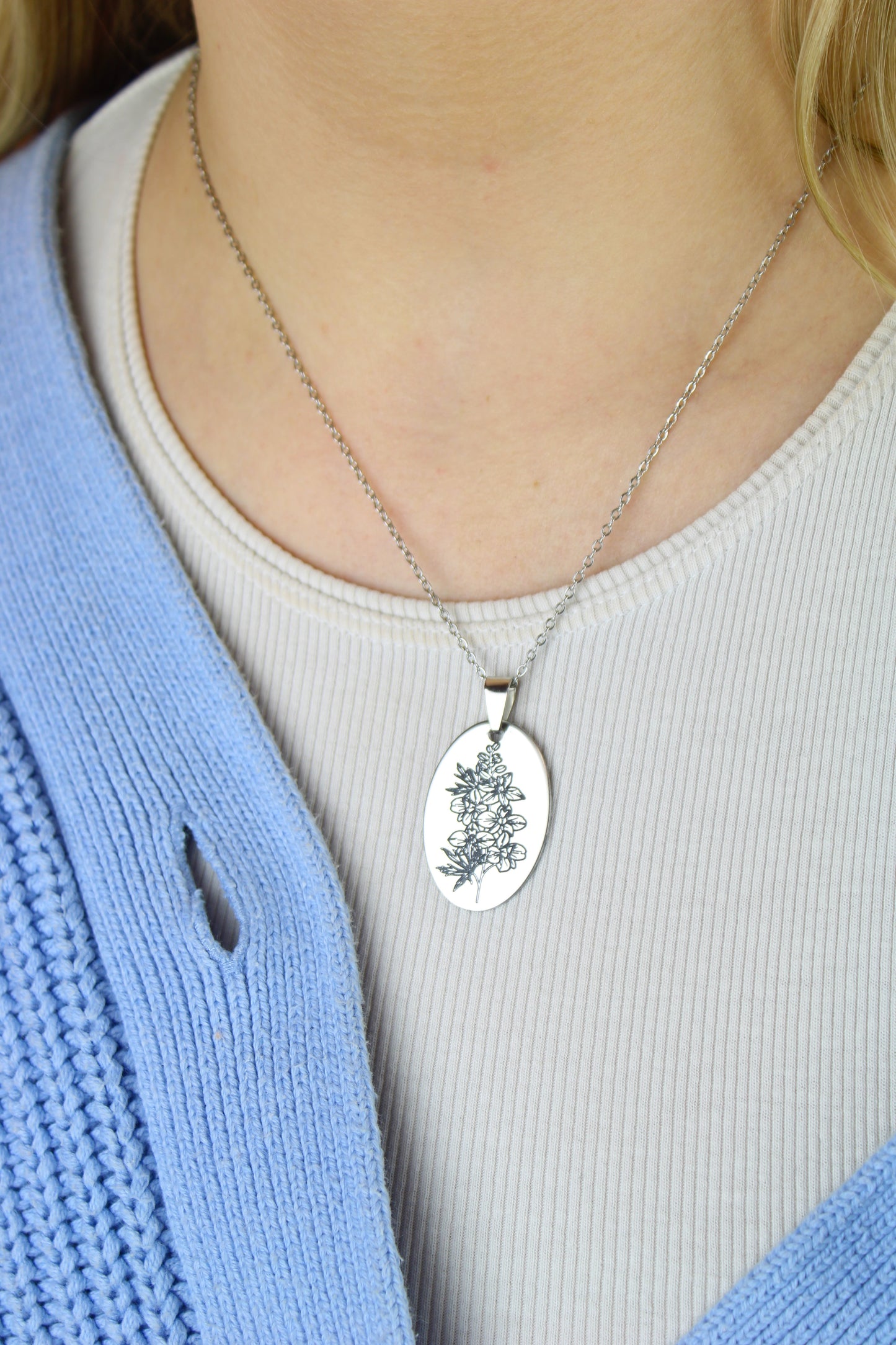 July Birth Flower Necklace - Larkspur