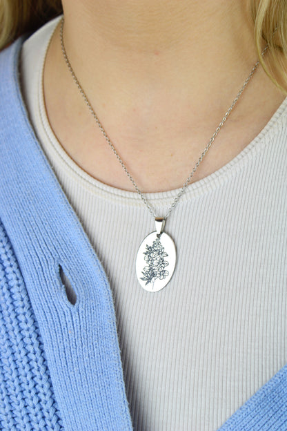 July Birth Flower Necklace - Larkspur