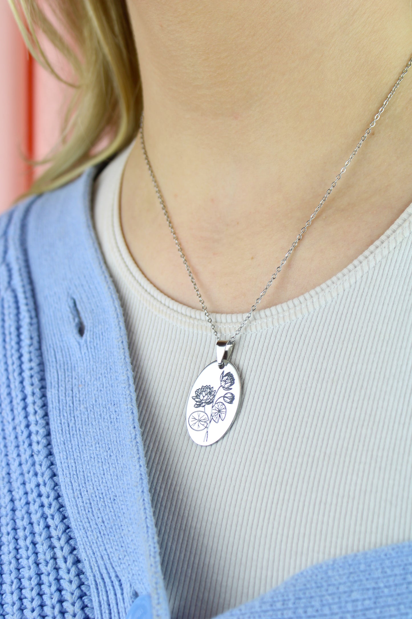July Birth Flower Necklace - Water Lily