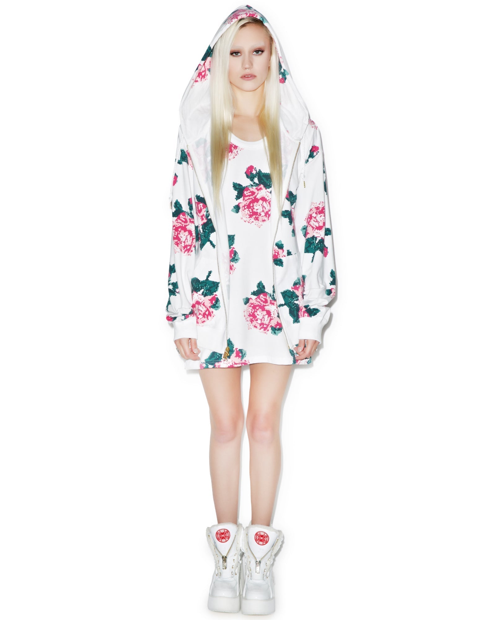 8Bit Floral Hoodie - Black