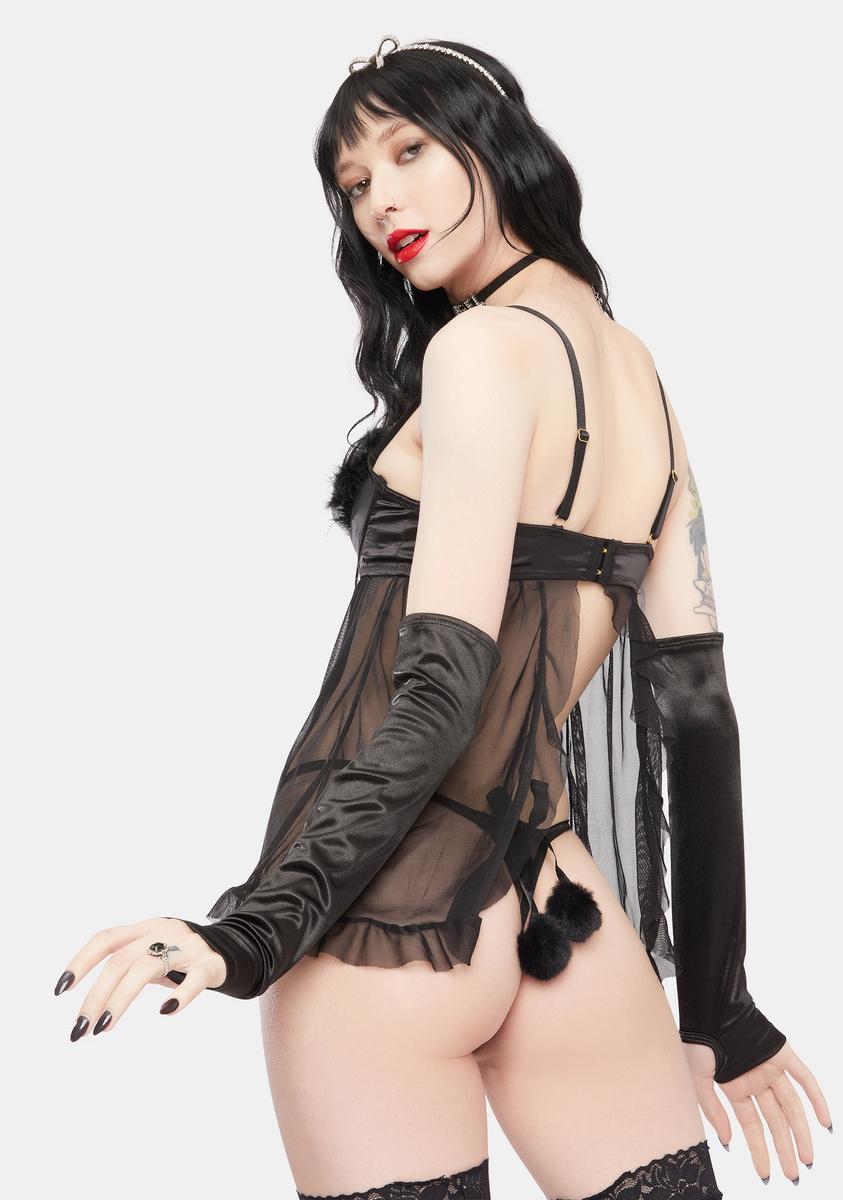 All The Way Marabou Babydoll Lingerie Set