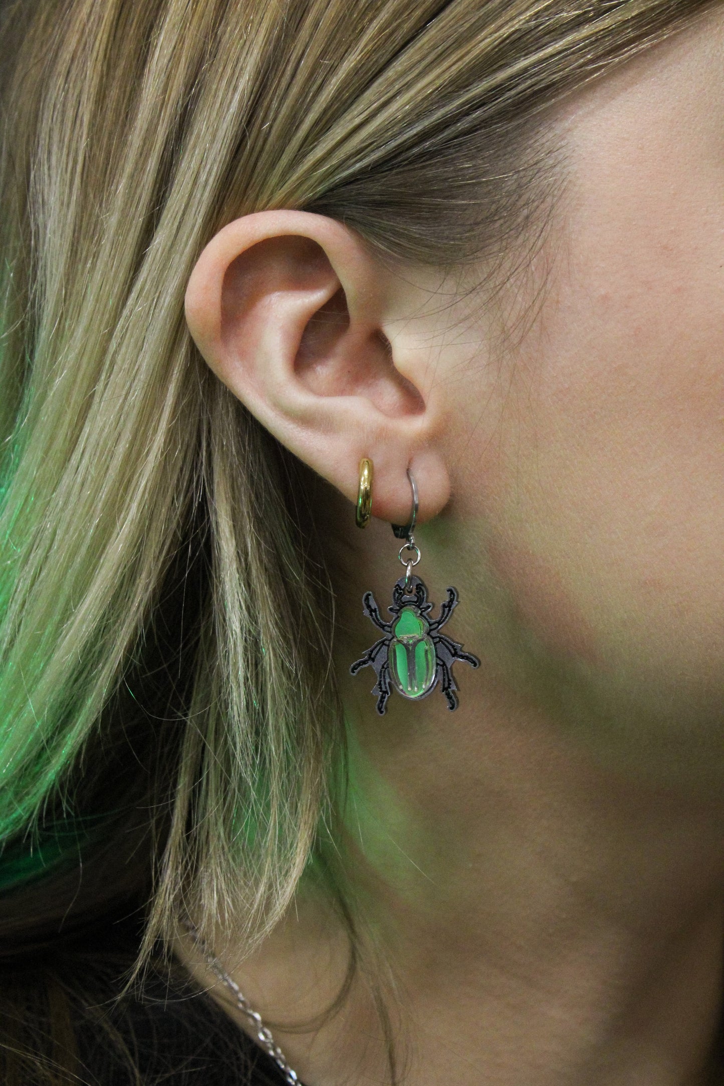 Jewel Summer Beetle Huggie Hoop Earrings