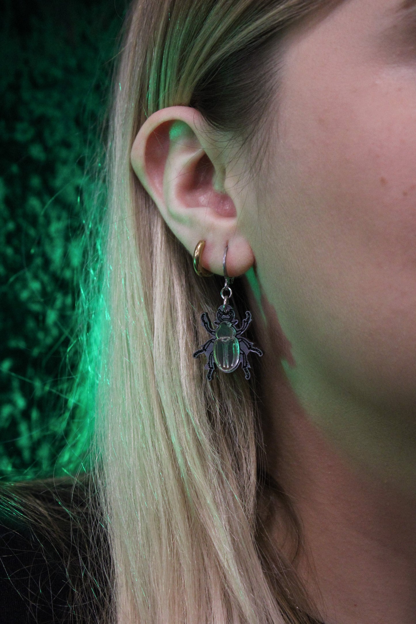 Jewel Summer Beetle Huggie Hoop Earrings