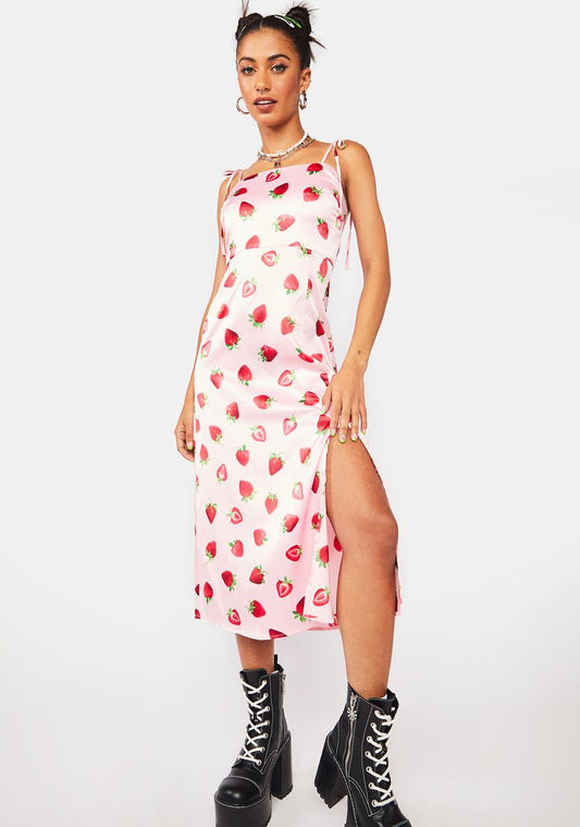 90's Strawberry Satin Dress