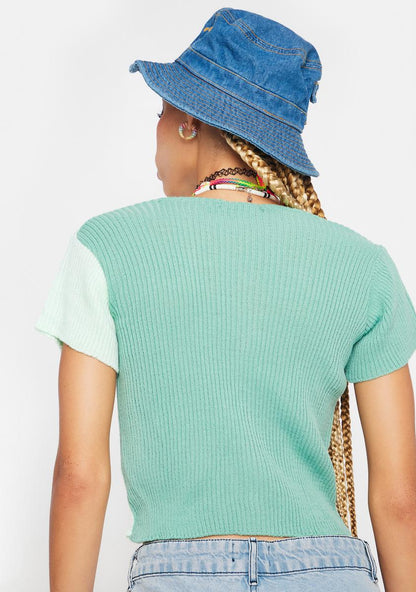90s Short Sleeve Two Tone Cardigan