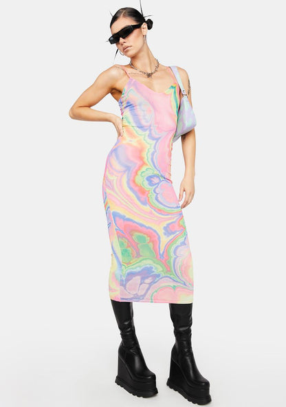 Abstract Marble Amina Mesh Midi Dress