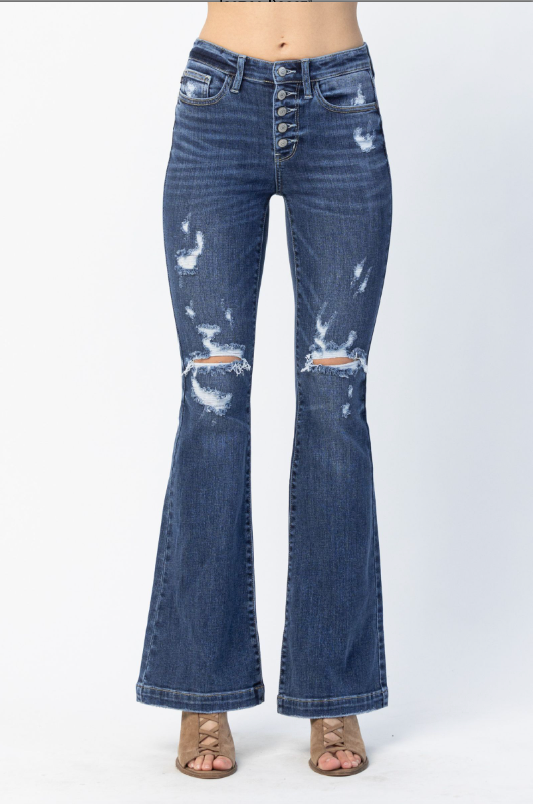 Judy Blue Destroyed Button Fly Trouser Flare