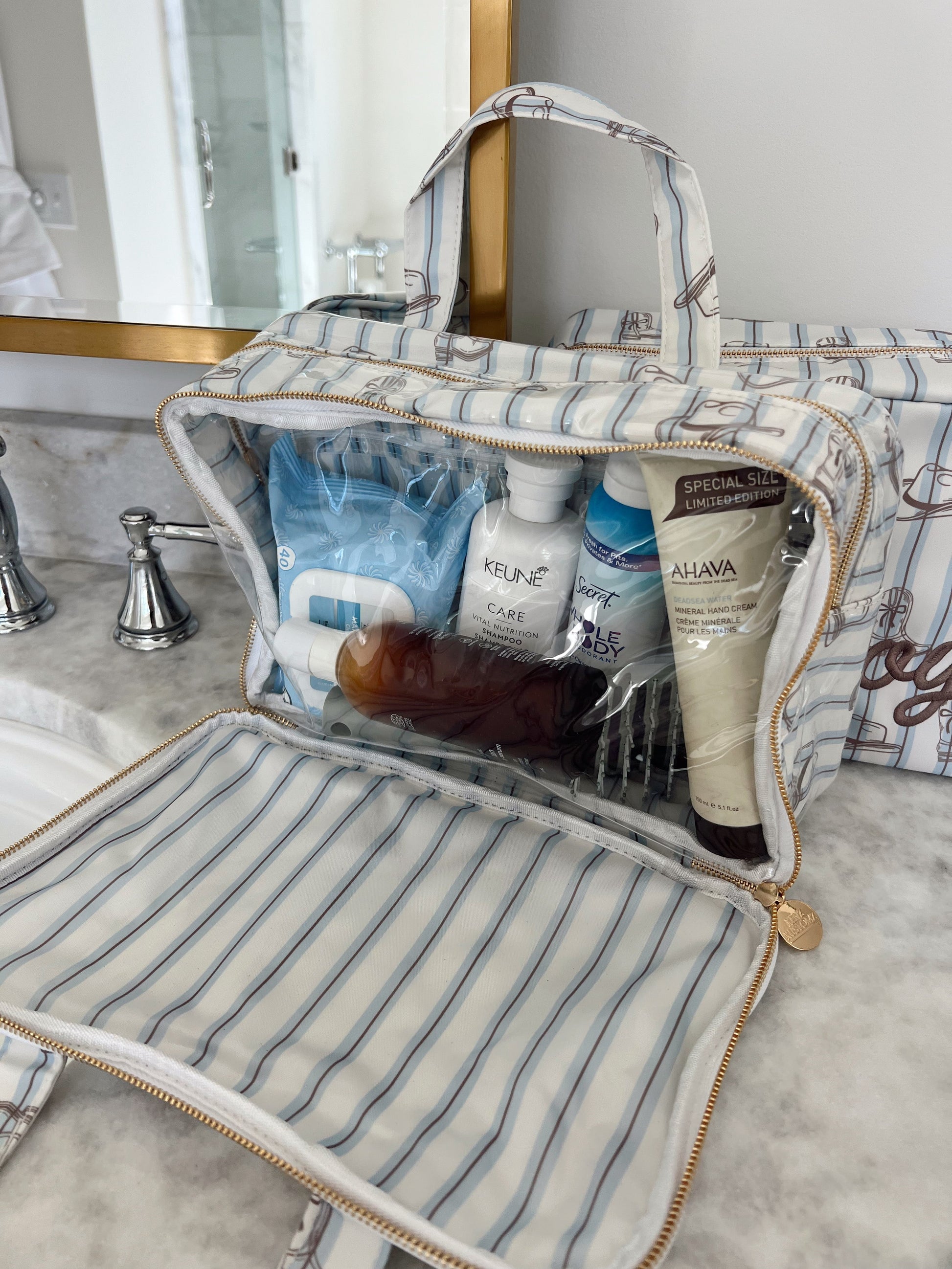 Western Blues Striped - Clear Coat Toiletry Case