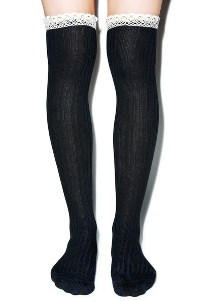 All About That Lace Knee High Socks - Black