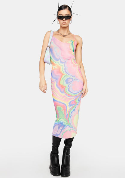 Abstract Marble Amina Mesh Midi Dress