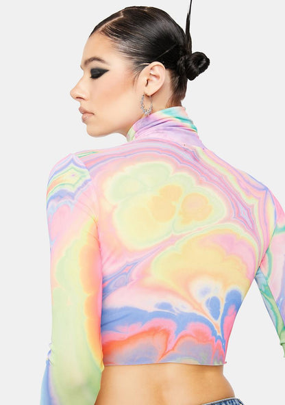 Abstract Marble Micaela Mesh Turtleneck Top