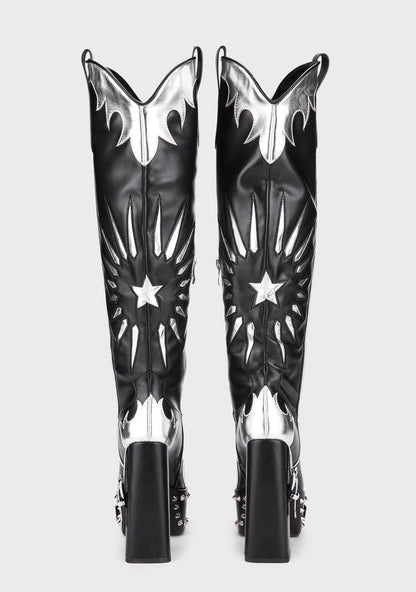 Alabama Cowboy Boots - Black/Silver