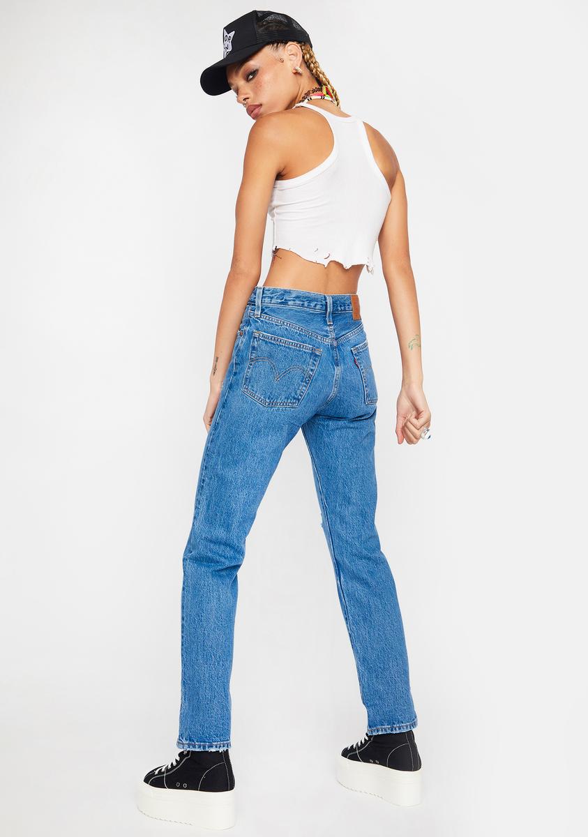 501 Distressed Straight Leg Jeans