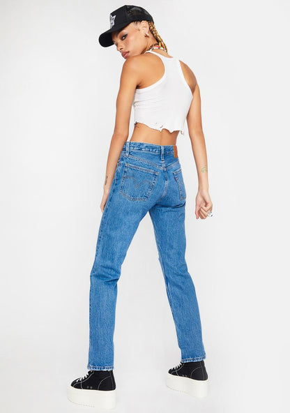 501 Distressed Straight Leg Jeans