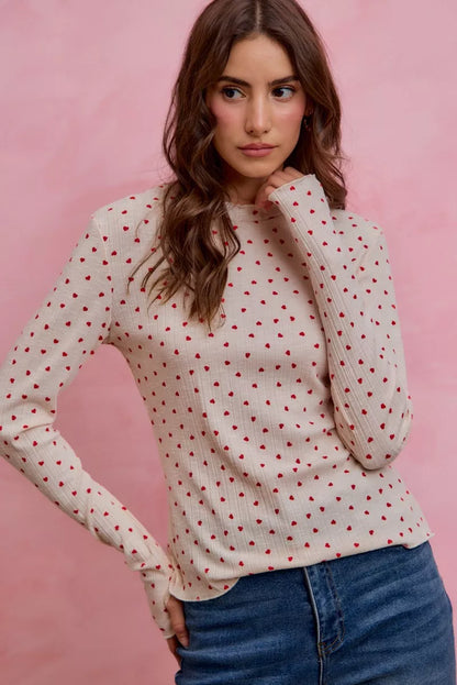 SO ME Ditsy Heart All Over Slub Rib Knit Valentine Top yr