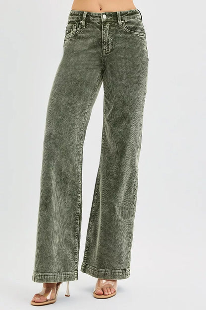 RISEN Full Size High Rise Wide Leg Corduroy Jeans Plus Size