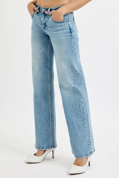 RISEN Full Size Low Rise Ankle Boyfriend Distressed Jeans Plus Size