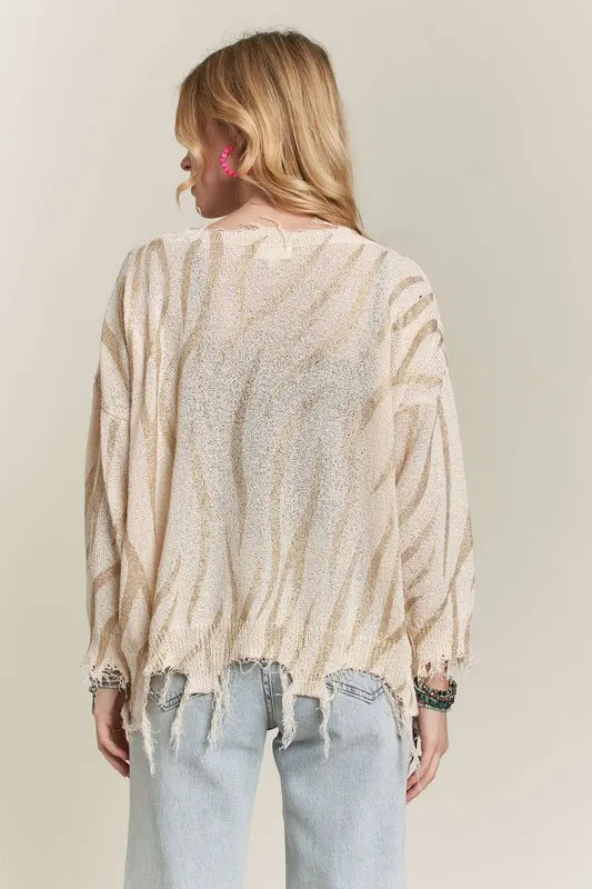 ADORA Frayed Zebra Knit Top