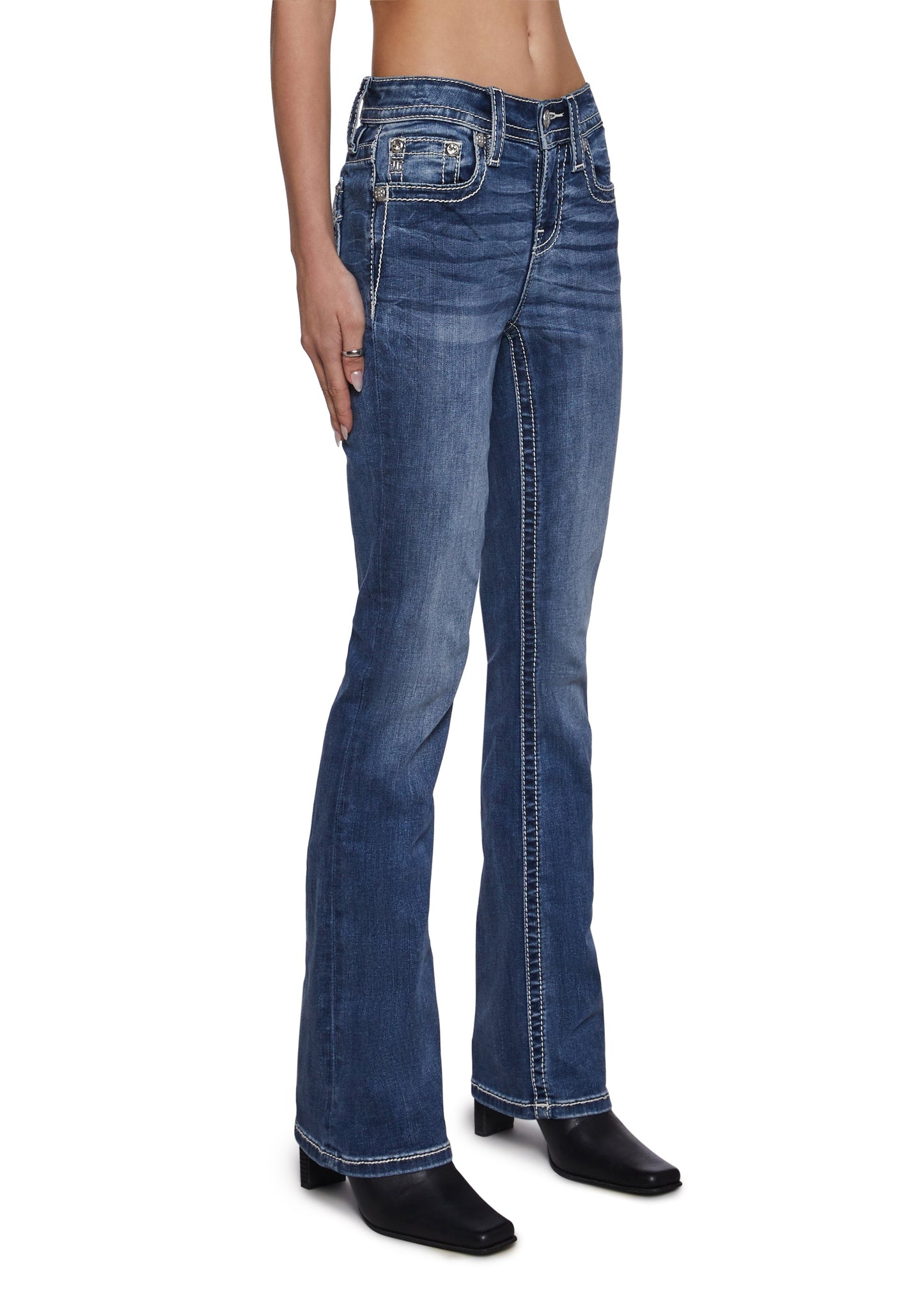 32" Mid Rise Boot Cut Jeans