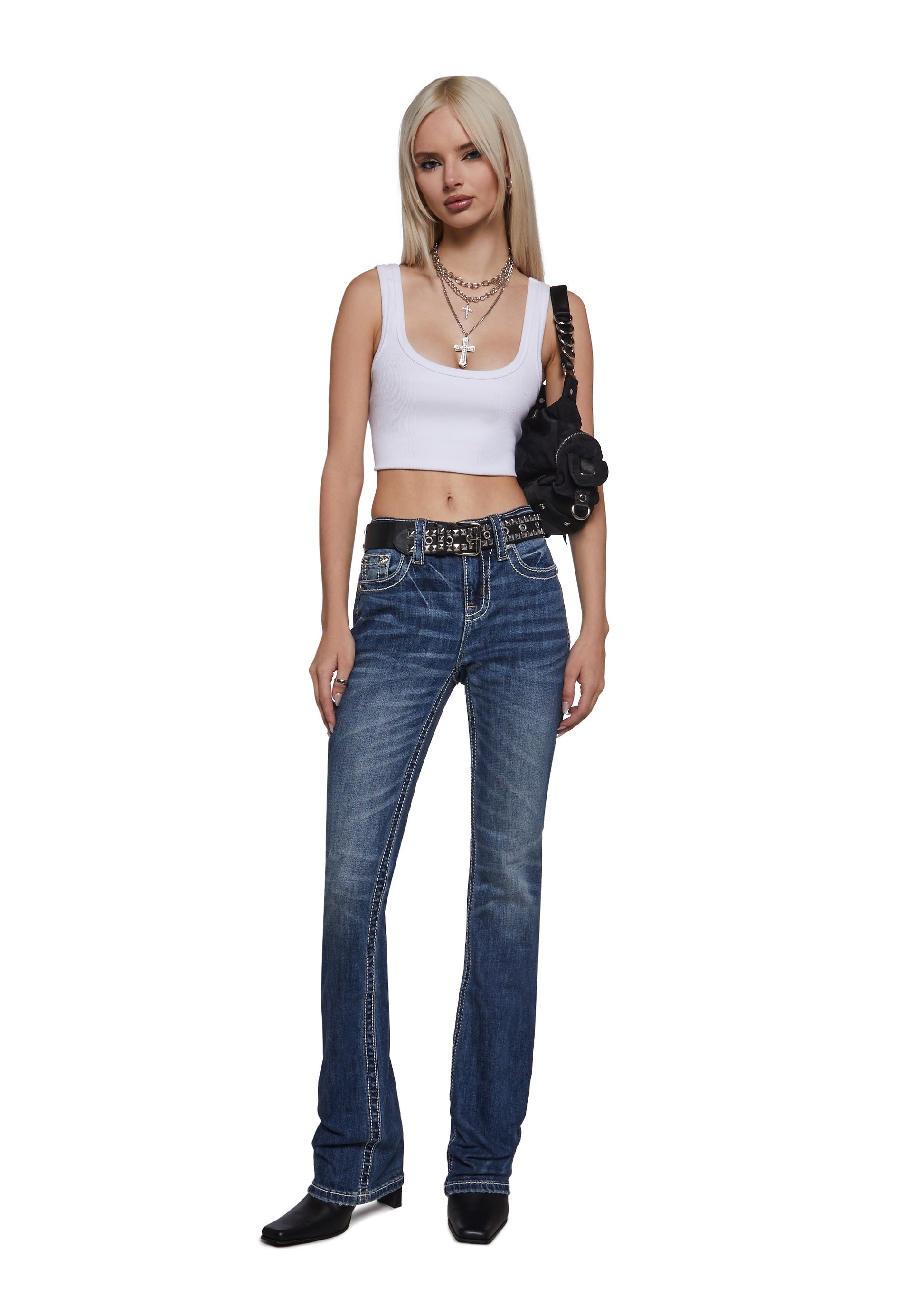 34" Mid Rise Washed Boot Cut Jeans