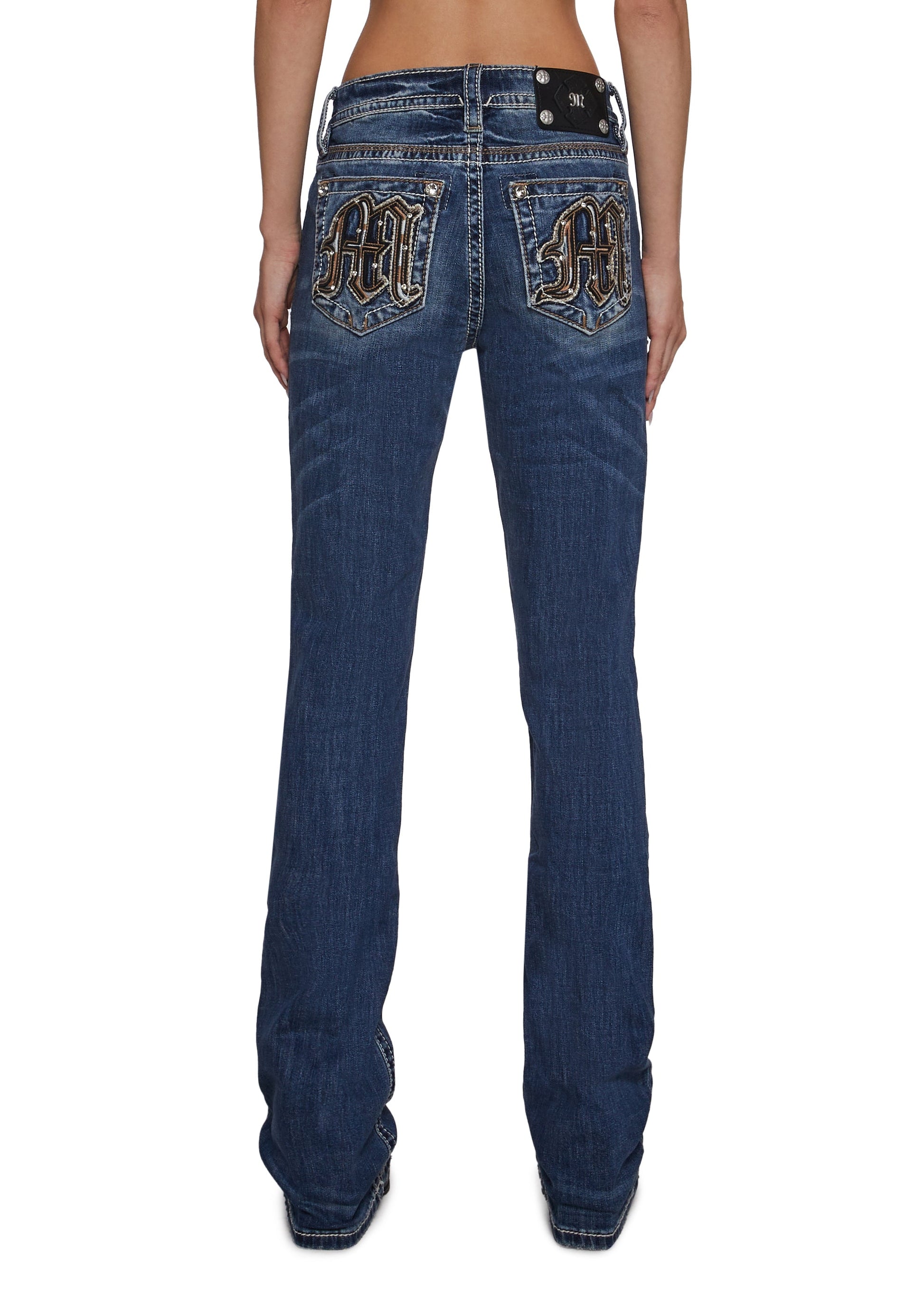 34" Mid Rise Washed Boot Cut Jeans