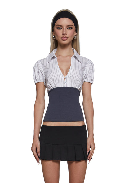 Adriana Pin Stripe Knit Waist Blouse