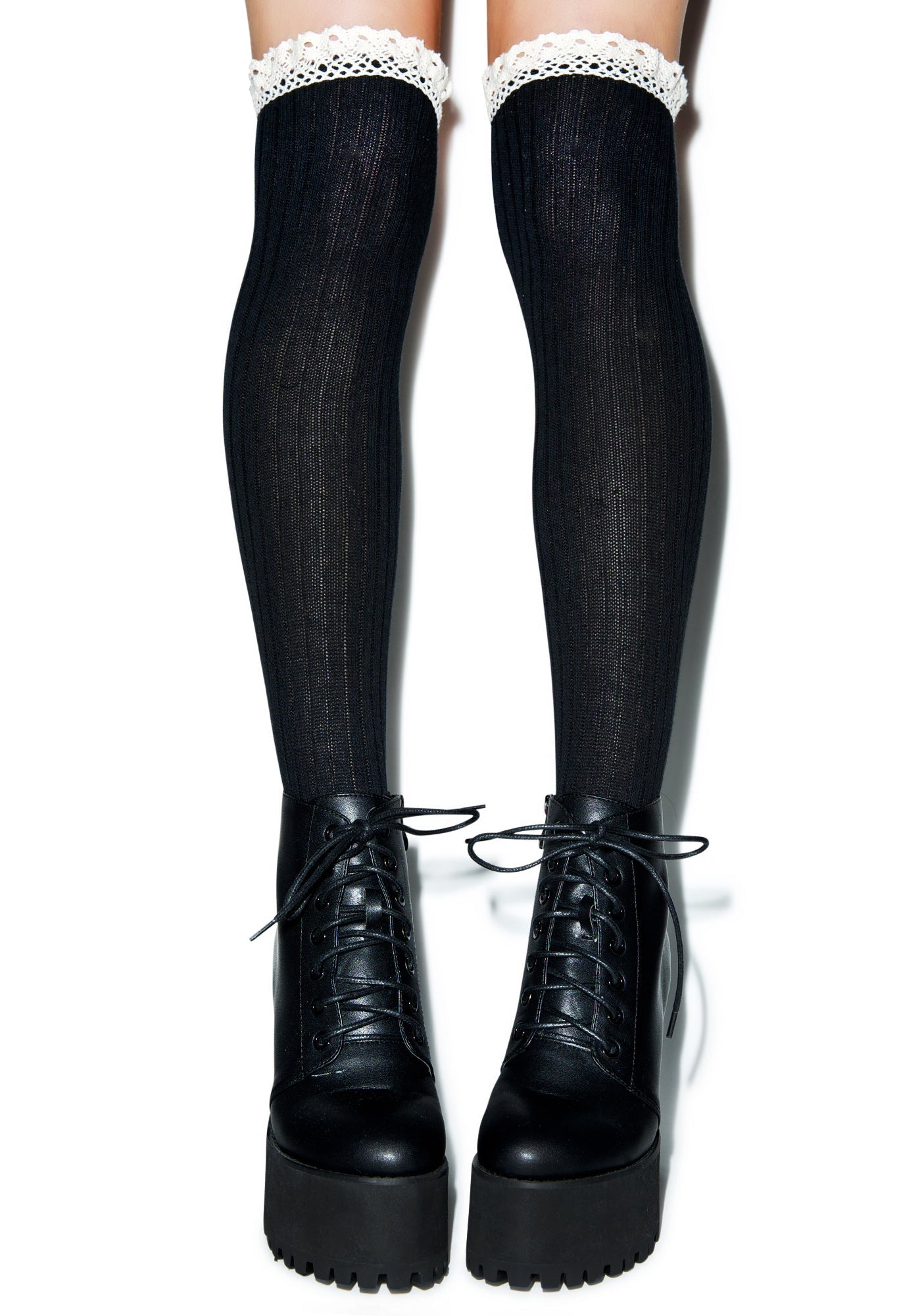 All About That Lace Knee High Socks - Black