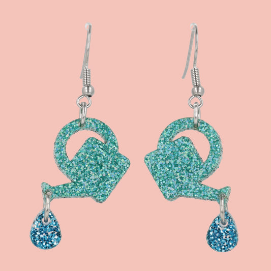 I Wet My Plants! Glitter Watering Can Earrings
