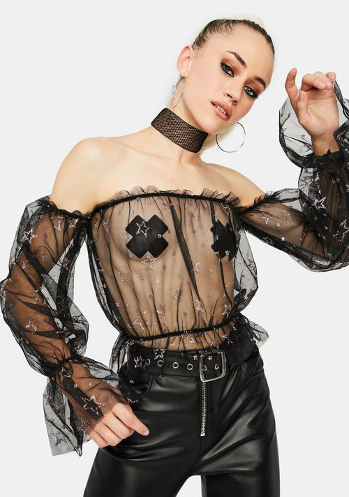 About Last Night Off The Shoulder Crop Top