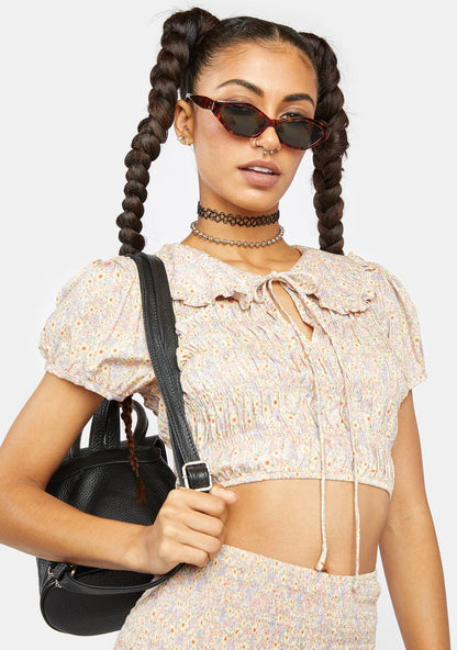 70s Prairie Girl Floral Kamiko Crop Top
