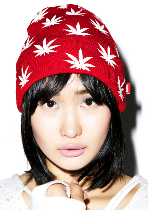 All Over Mary Jane Beanie - Red