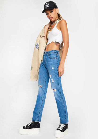 501 Distressed Straight Leg Jeans