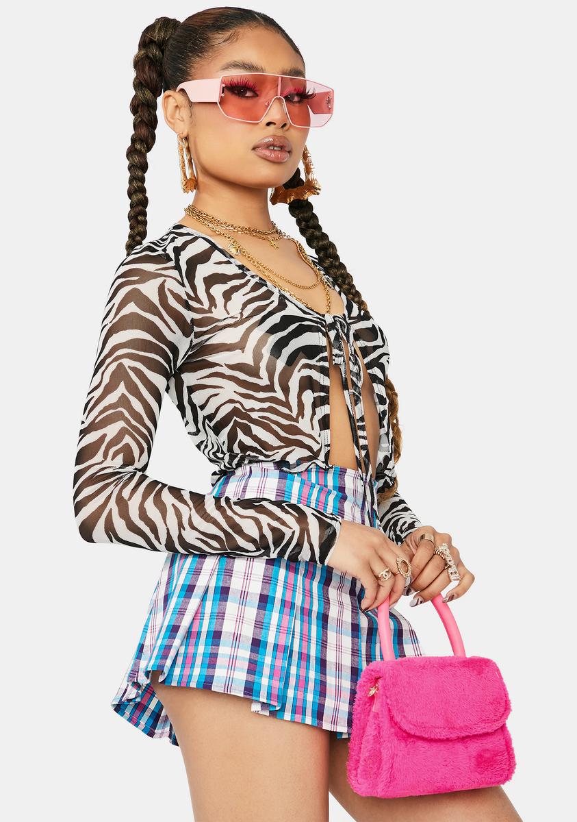 A Little Wild Mesh Tie Front Top