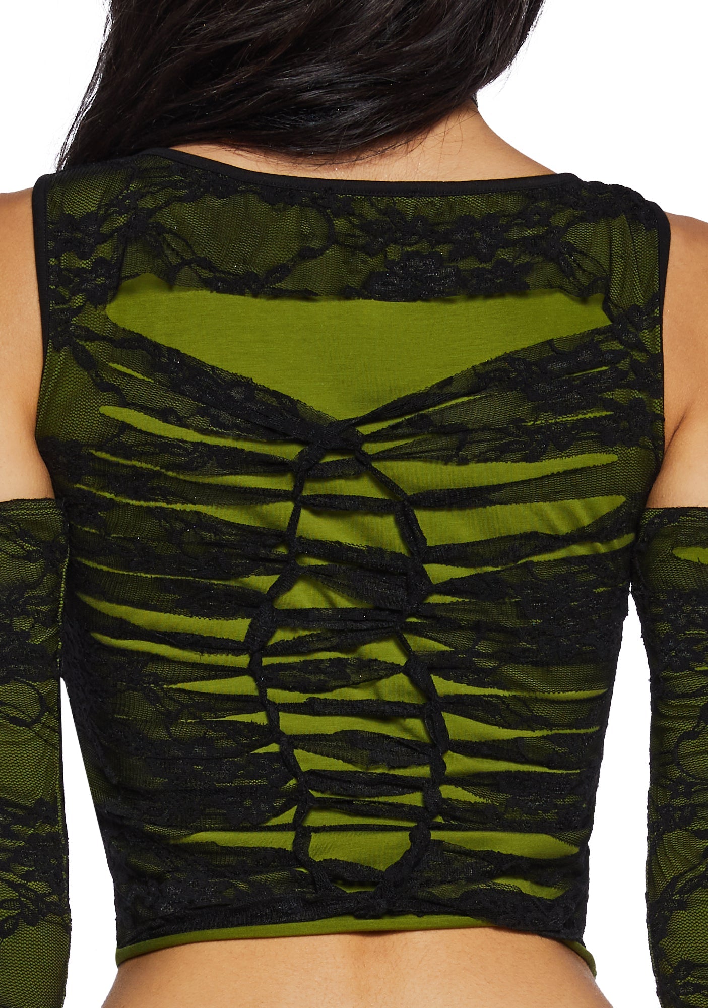 Alternative Spells Lace Top And Gloves Set - Green