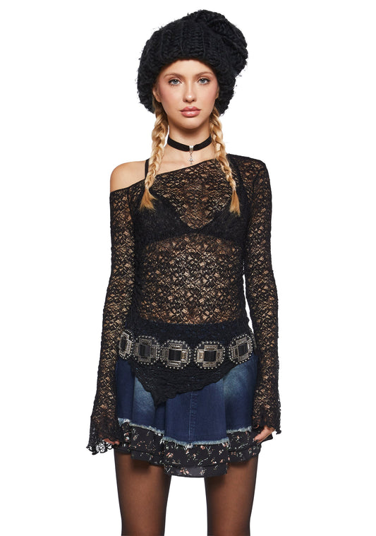 Add Up My Love Long Sleeve Top - Black