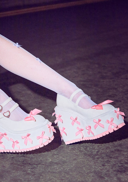 A Courtship of Bows Platform Mary Janes - Cream