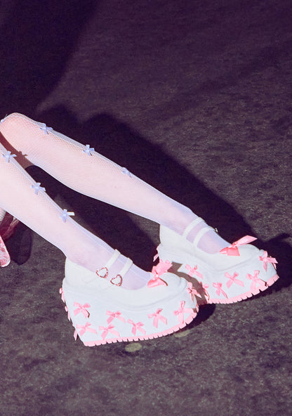 A Courtship of Bows Platform Mary Janes - Cream