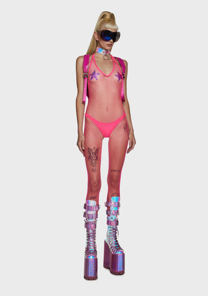 All For Tonight Fishnet Bodystocking - Pink