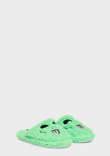Alien Face Fuzzy House Slippers