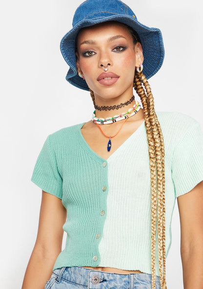 90s Short Sleeve Two Tone Cardigan